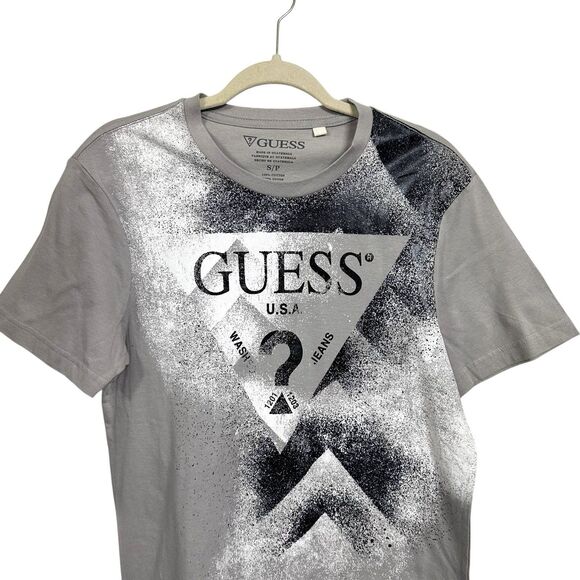 Guess Los Angeles Men Sz S Gray Paint Splatter Big Logo Graphic T-Shirt Cotton - Picture 2 of 6